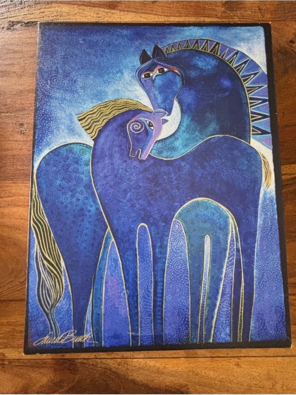 Laurel Burch Mares Vibrant Blue & Purple Horse Art Duo Canvas - Picture 5 of 7